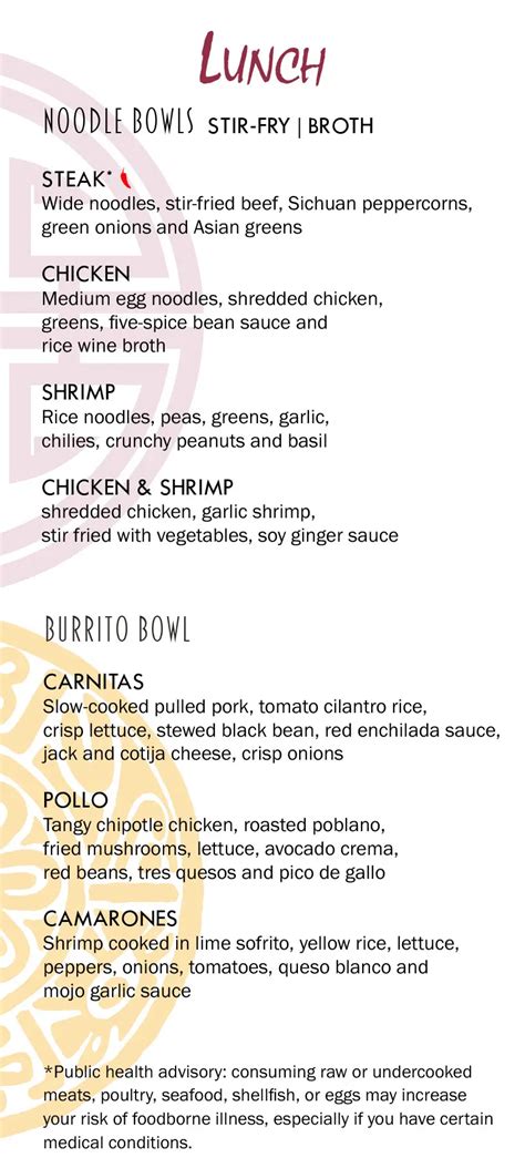 chibang lunch menu  You can request a table in the MDR, Cucina, or ChiBang via the app, order room service or pizza ($) through the app, or walk up at Pig and Anchor, Emerill's, Guy's Burgers, Big Chicken, Street Eats, Java Blue, the buffet, or most of the other options
